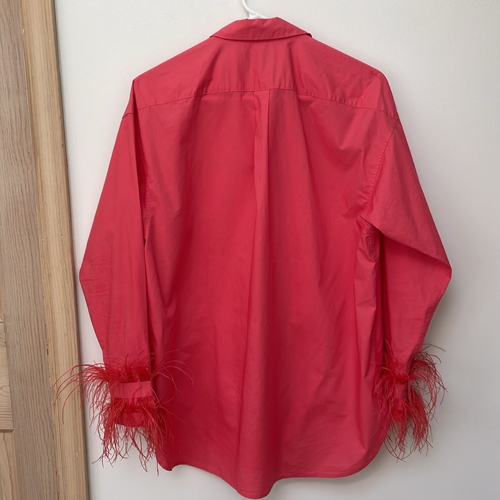 J. Crew Collection top Feather Cuff Trim Cotton Poplin Button Up Down Blouse - Picture 5 of 8